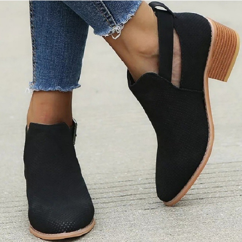 🆕️Perforated Leather Buckle Strap Booties